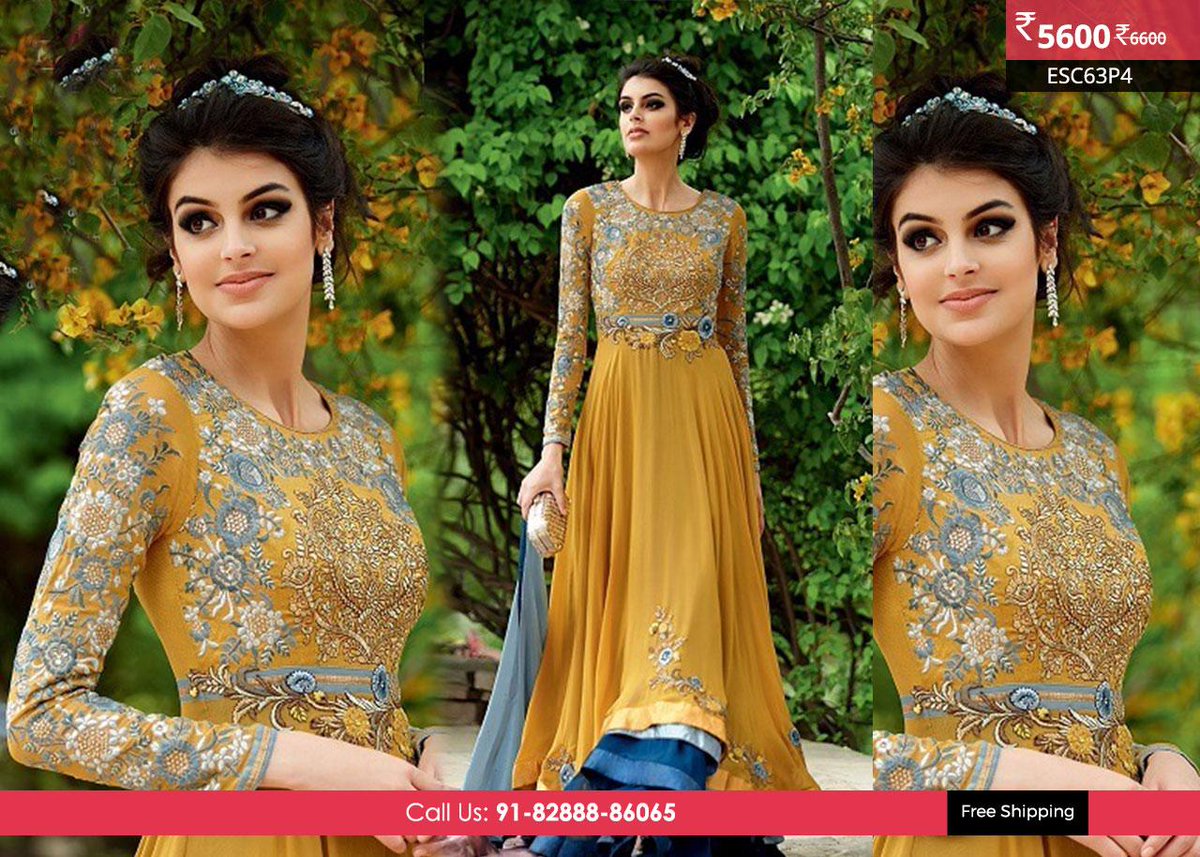 Enasasta's tweet photo. Mustard Blue Pure Georgette Suit @ Rs 5600 only. Book your order http://t.co/FkjH1R7J4d or What'sapp 08288886065. http://t.co/mtExu8XOGM