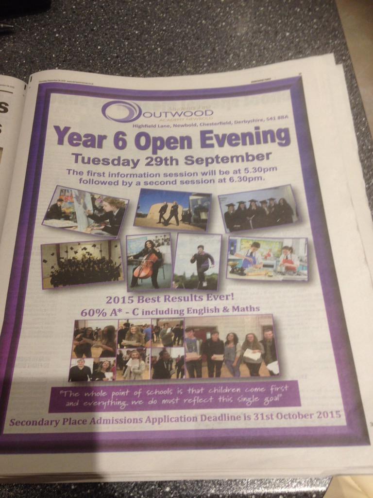 OutwoodNewbold's tweet photo. So pleased with our fabulous full page spread about our open evening in last nights @D_Times http://t.co/QXIKgsSQ6C