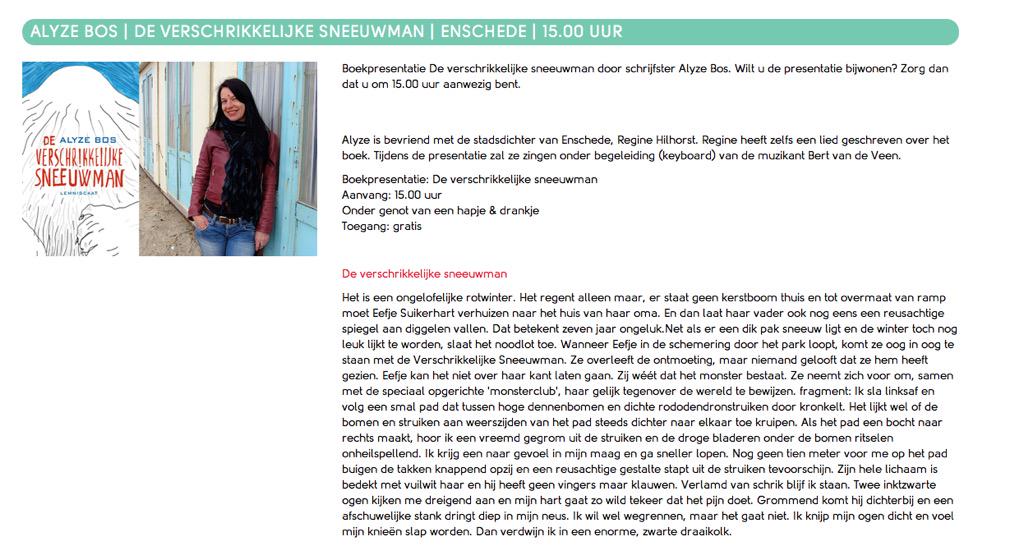 BoekEnschede's tweet photo. 3/10 - Boekpresentatie ALYZE BOS bij @BoekEnschede powered by @iLemniscaat http://t.co/fAjkkP7uLr
