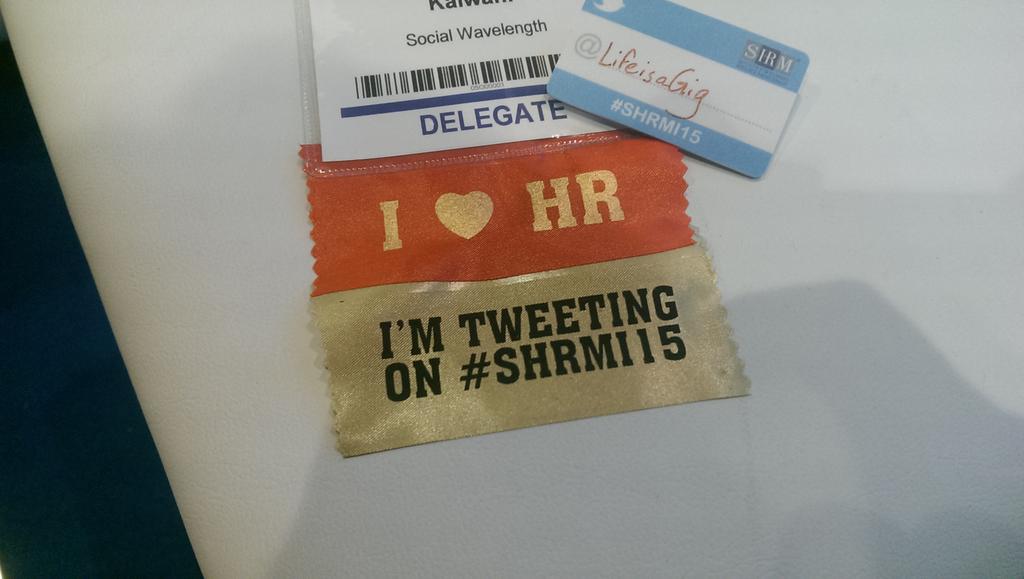 SHRMindia's tweet photo. Show us some #HR love! Cool HR badges & ribbons up for grabs at the SHRM booth. Come get! #ILoveHR #HRDude #SHRMI15 http://t.co/v8ZEs9nJUa