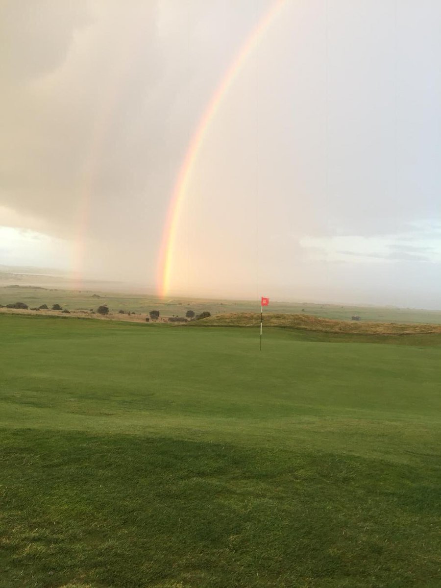 GullaneGolfClub's tweet photo. A lovely wee double rainbow travelling across Gullane links. Showers passed through now #nicedayforgolf http://t.co/73ssnZT7Sm