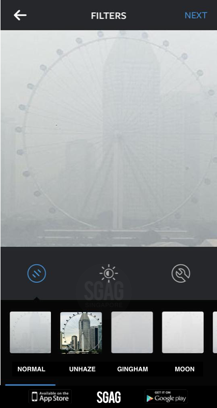 SGAG_SG's tweet photo. Instagram introduced a brand new filter called UNHAZE! #sghaze http://t.co/DIjc7PS4w8