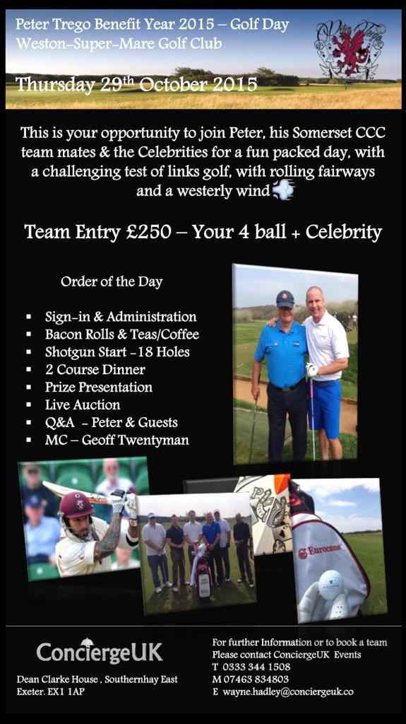 Celebrity Golf Day with <a href="/tregs140/">Peter Trego</a> <a href="/wsmgolfclub/">Weston-super-Mare Golf Club</a> join us for a 4-ball <a href="/tregs2015/">Peter Trego Benefit</a> 29th Oct. RT please.