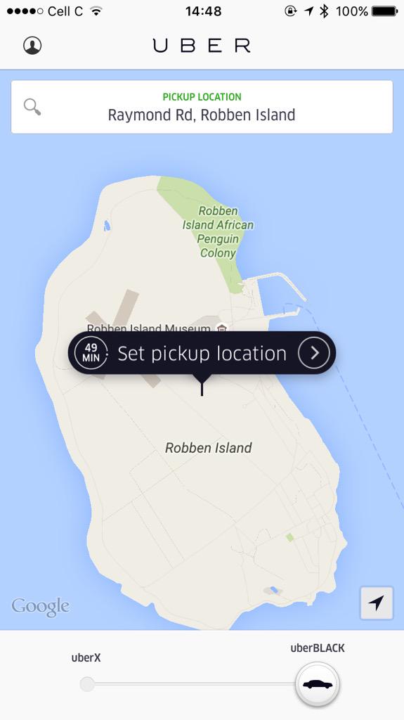 WesleyPrice's tweet photo. 49 minutes and I'll get an @Uber_RSA on Robben Island?! #UberFerry?? http://t.co/SziIymmvoX