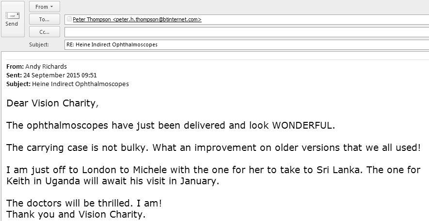 VisionCharity's tweet image. Delighted to have helped the team going to Sri Lanka and Uganda with new  ophthalmoscopes!