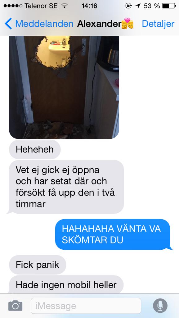 elvirakarlgren's tweet photo. Började undra när han inte svarade på 2h så hade han tydligen vart inlåst på toan utan mobil och slagit sig ut http://t.co/9BLeocPKx7