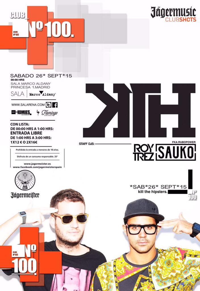 Este Sábado ya tenemos plan!!! <a href="/killthehipsters/">Kill the Hipsters</a> y porsupuesto el estreno de <a href="/sauko_sp/">SAUKO</a> en <a href="/clubnumero100/">Club Número 100</a> #yeahhh