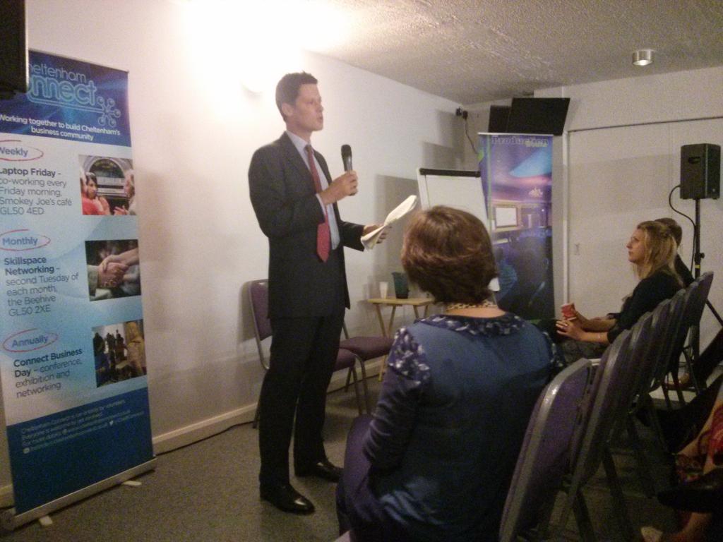 TP_Works's tweet image. .@AlexChalkChelt talking at the @cheltconnect business day, where we are providing a sound system.