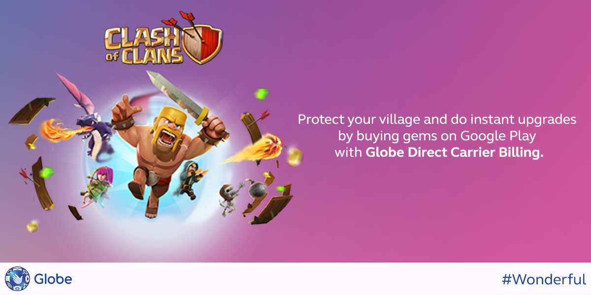 enjoyGLOBE's tweet photo. Buy gems sa Google Play para #NextLevelKa sa CoC! Learn about Direct Carrier Billing here: http://t.co/8rF1IRmnag http://t.co/DEAy1S3aLX