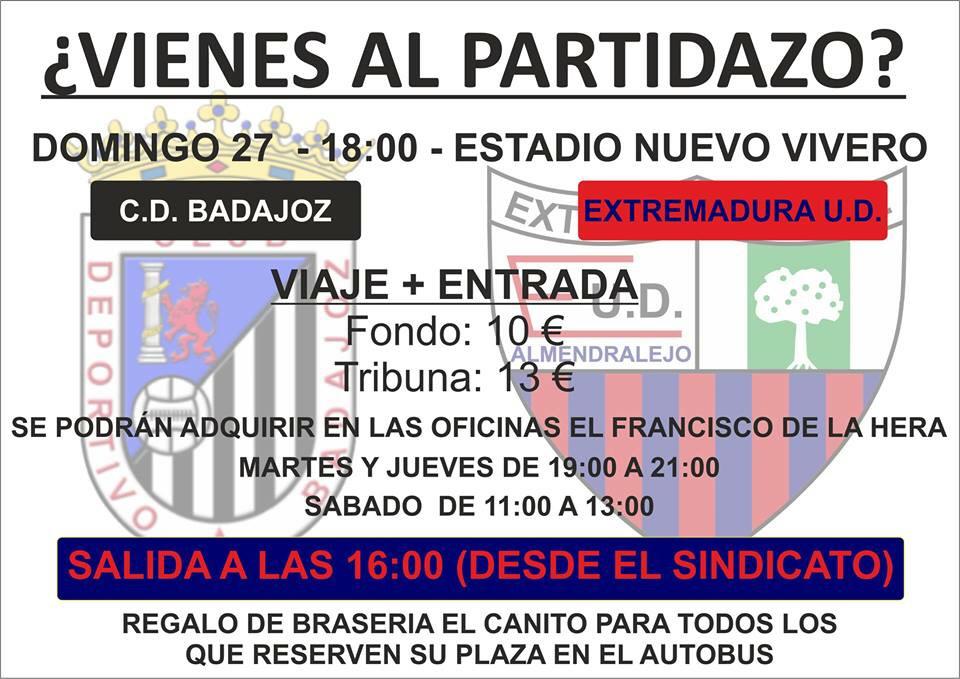 Viaje organizado para presenciar el CD Badajoz-Extremadura 

¡Ven y apoya al equipo!