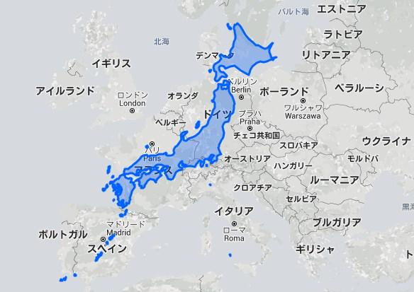 Zapa 使い慣れてる世界地図だと 北に行くほど面積が大きいように見えてしまうから ヨーロッパ各国と同じくらいの緯度に調整して重ねてみた 日本はデカい Http T Co 9w3ryjmboc