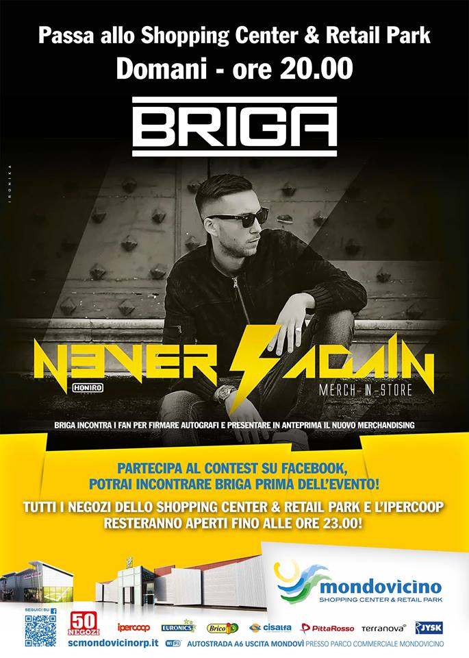 Honiro's tweet photo. Domani h 20,00 il #NeverAgainMERCHinstore di Briga arriva al Mondovicino ShoppingCenter di #Mondovi (Cn) Non mancare! http://t.co/omh56fWvxQ