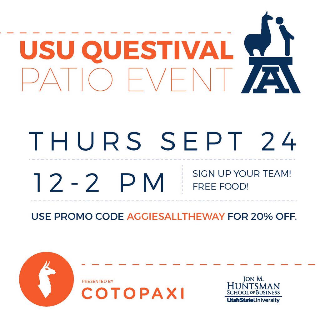 USUQuestival's tweet photo. Come to the TSC Patio now! Get some food and sign up for #USUQuestival! We'll be here until 2! @Huntsman_School http://t.co/536LTt9elN