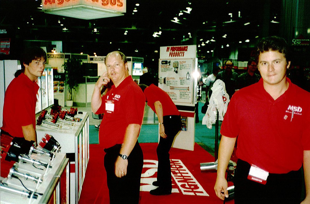 MSDperformance's tweet image. Mike Sharp and Russell Stephens at SEMA, Late 90’s. #TBT #ThrowbackThursday  #MSDperformance #MSDequipped #SEMA