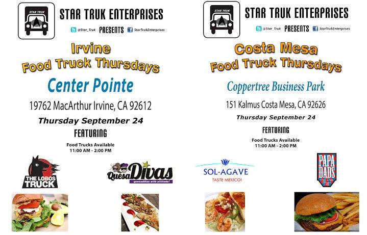 TODAY #Irvine #CostaMesa <a href="/Star_Truk/">Star Truk Ent</a> 19762 MacArthur <a href="/TheLobosTruck/">The Lobos Truck-LA</a> <a href="/QuesaDivas/">QuesaDivas</a> 151 Kalmus @SolAgave <a href="/PapaDadsFT/">Papa Dads</a>