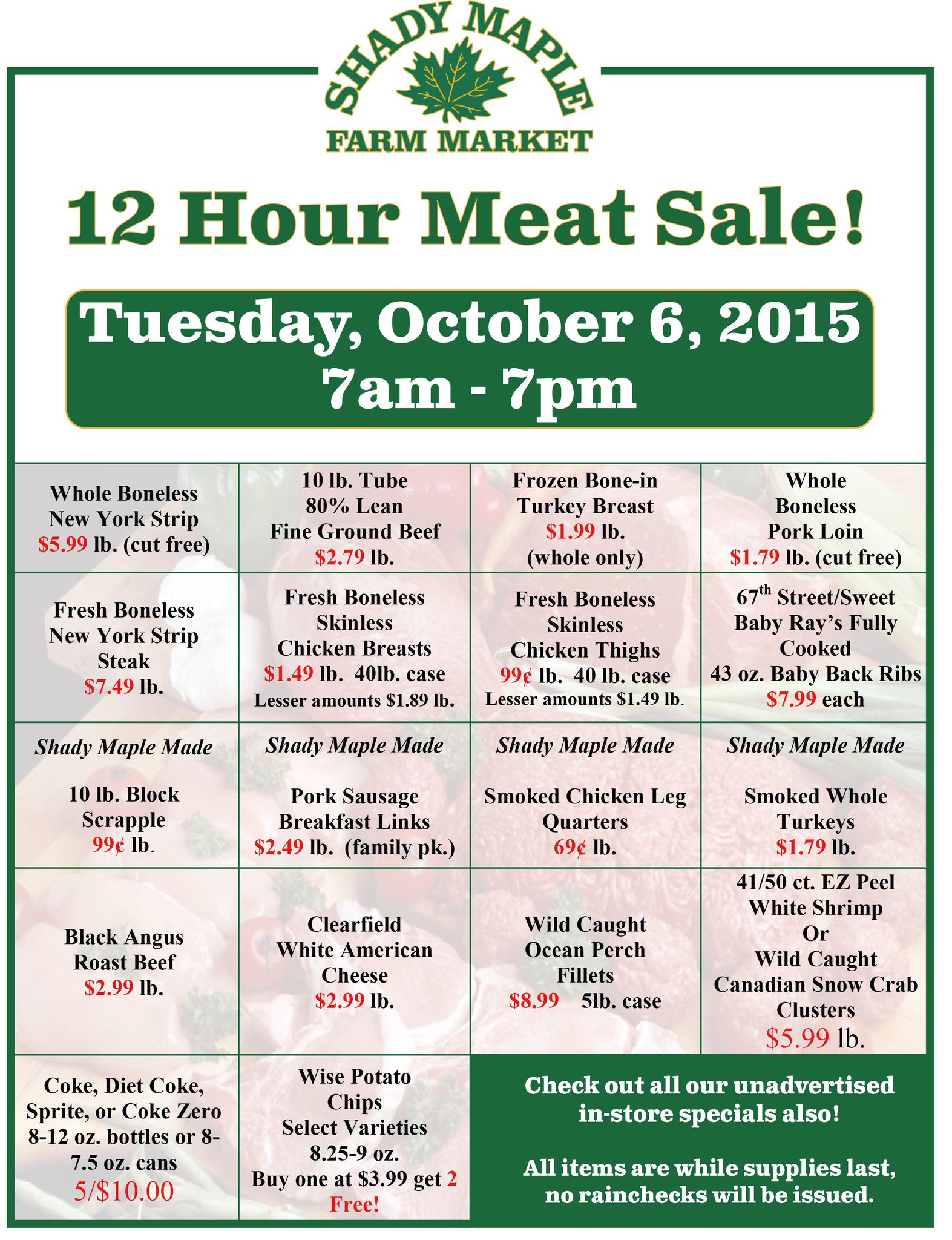 Shady Maple on Twitter "Save the date! One day, 12 hour meat sale on