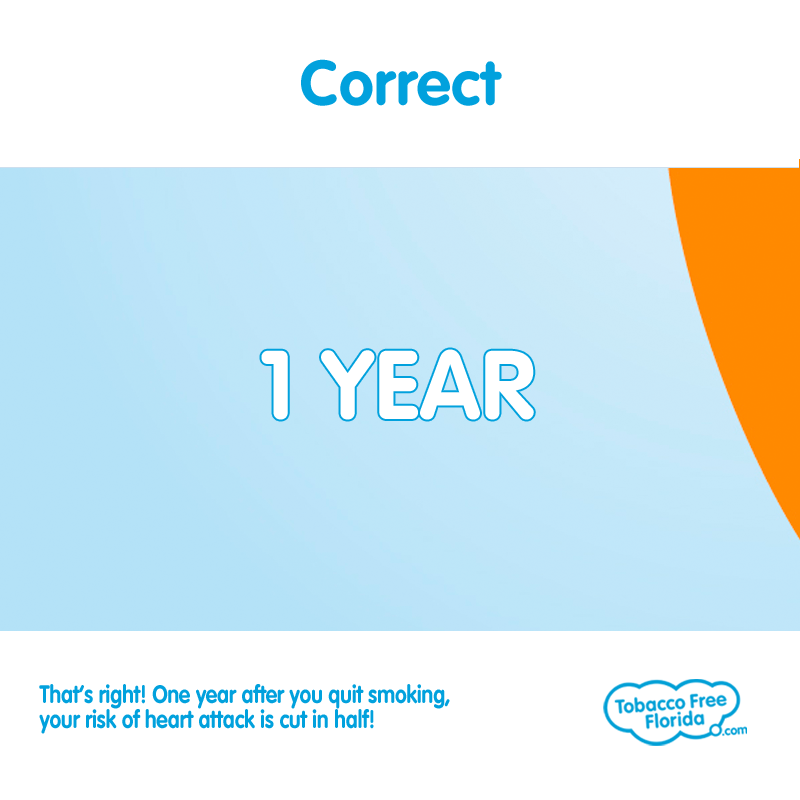 tobaccofreefla's tweet photo. How long after you #QuitSmoking does your risk of heart attack get cut in half? http://t.co/aE8JspbeQc