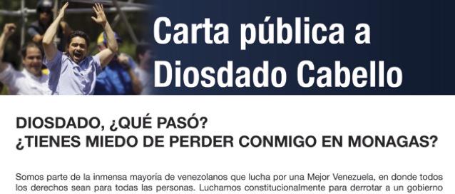 carlosvecchio's tweet photo. Mi respuesta:#CartaAbierta .@DCabelloR ¿qué pasó? ¿Tienes miedo de perder conmigo en Monagas? http://t.co/A7KgdYyywQ http://t.co/0njE3VTXs0