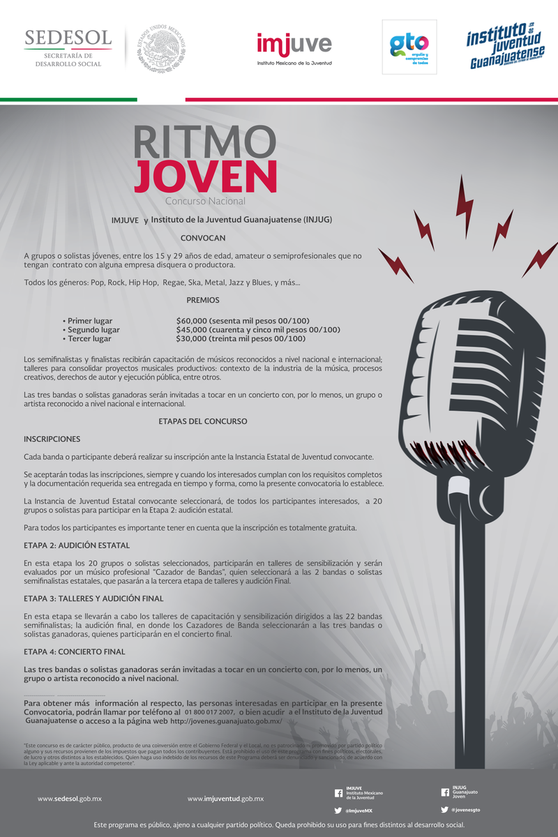 IMAJSMA's tweet photo. ¡TALENTOS de SMA! chequen la convocatoria #RITMOJOVEN. El #IMJUVE #INJUG e #IMAJSMA los quieren ver triunfar.¡ÉXITO! http://t.co/8Mok75B6f4