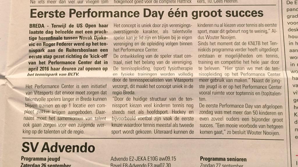 Leuk artikel in de <a href="/BredaseBode/">Breda</a> over de eerste Performance Day. #tennis #breda