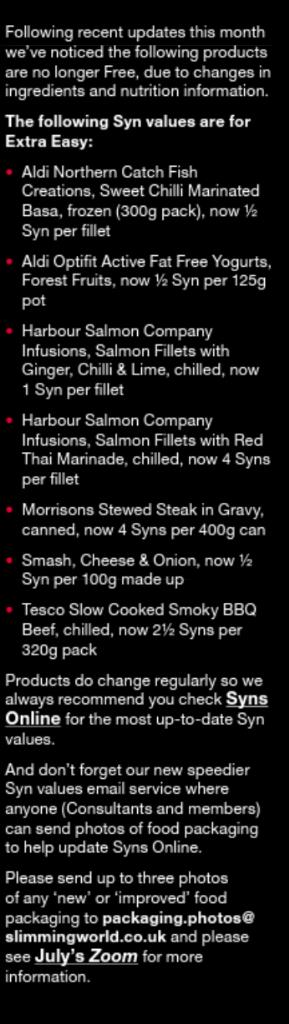 SuziSlimWorld's tweet image. Updated syn values FYI #SlimmingWorld #syns #synvalue #update #updatedsyns