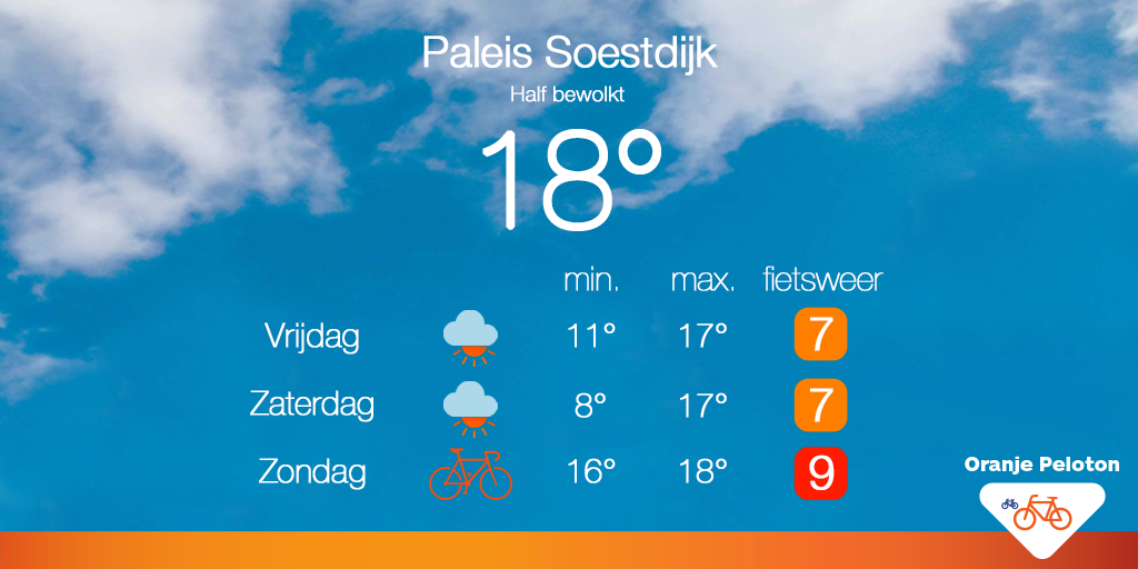 OranjePeloton's tweet image. De weersvoorspellingen voor de Oranje Peloton Tocht zien er goed uit! Staat jouw fiets al klaar? #oranjepeloton