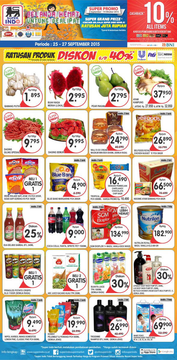 Super Indo Super Segar! Berikut promo koran Kompas (edisi 25-27 September 2015). Info: bit.ly/1ECrO43