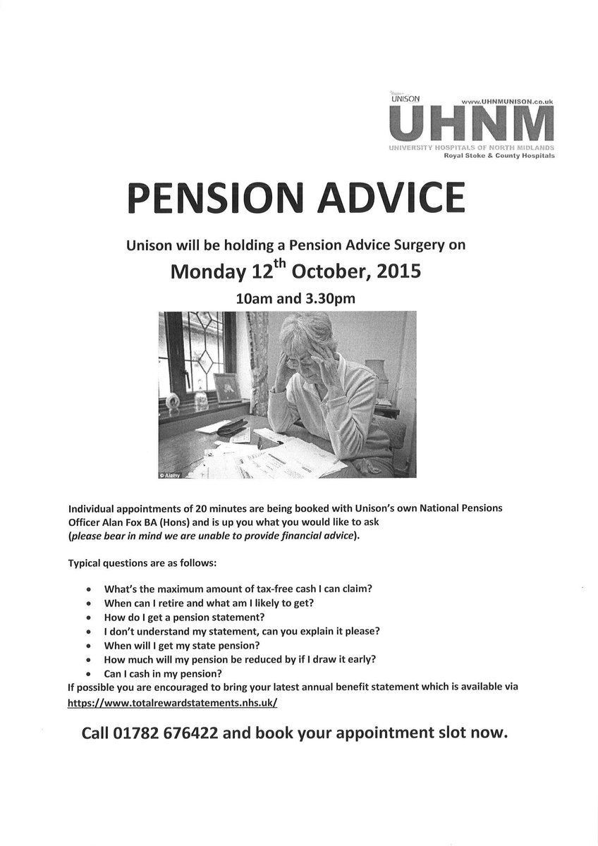 Book your session with UNISON'S own Pension Adviser at UHNM <a href="/UnisonUhnm/">uhnm unison</a> #retirementplanning