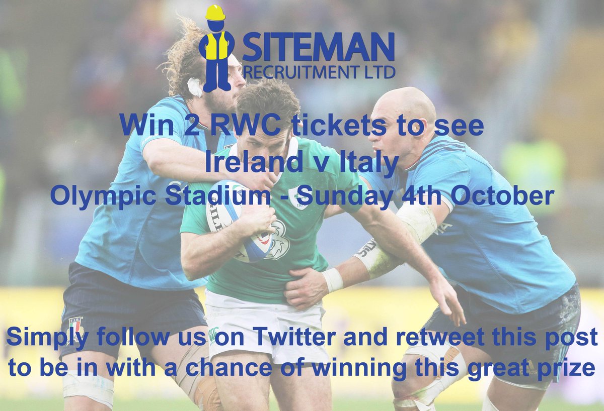 sitemanrecruit's tweet photo. Win 2 #RWC tickets to Ireland v Italy! To enter follow @Sitemanr and RT this post
#IRFU #IREvITA #RWC2015 http://t.co/GeVKu7s1m6
