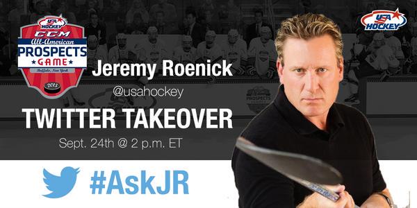 CCMHockey's tweet photo. Reminder! #AAPG coach Jeremy Roenick will be taking over the @USAHockey Twitter account today at 2pm ET! #AskJR http://t.co/TVl26hIwqp