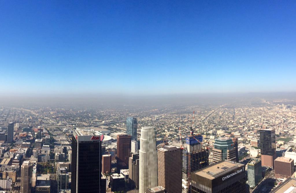 mayasugarman's tweet image. Here it is! The view over DTLA from the top of the @usbank Tower. #onassignment with @JedSkim @KPCC @NHMLA