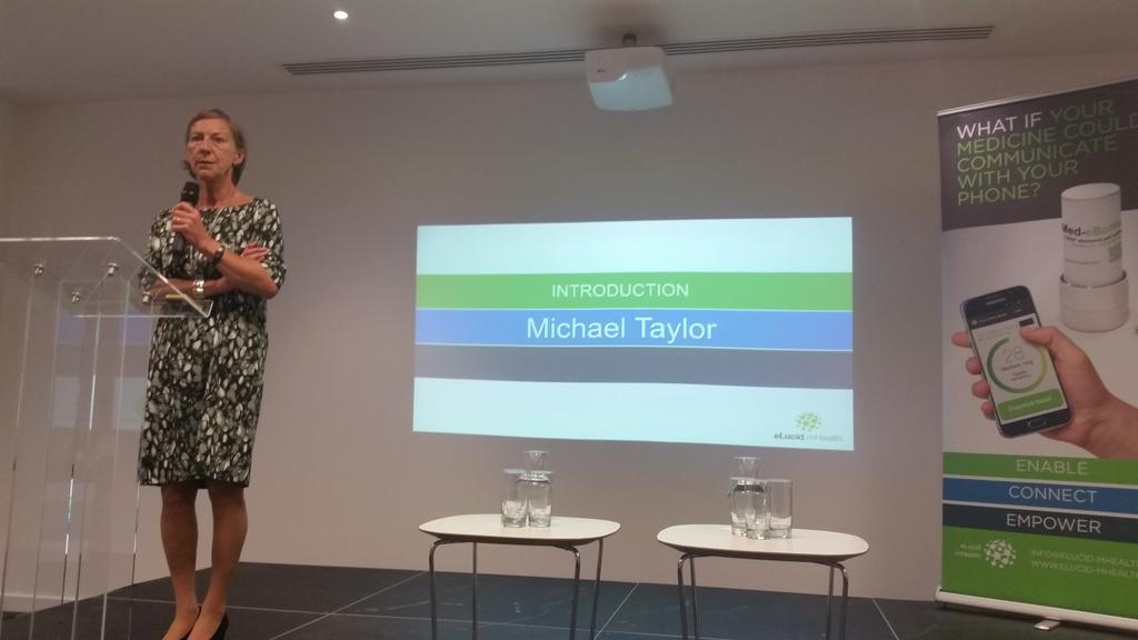 eLucidmHealth's tweet photo. Rowena Burns of MSP gives opening address to the Global Connected Healthcare hosted by eLucid mhealth. http://t.co/RF7yud8ncR