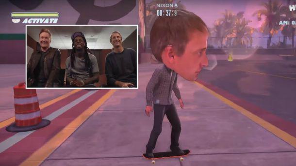 gameinformer's tweet photo. Flaming skateboards &amp; exploding heads abound in new Clueless Gamer with @ConanOBrien http://t.co/kLd5w4H5Y2 @TeamCoco http://t.co/E2MeoPDEOU
