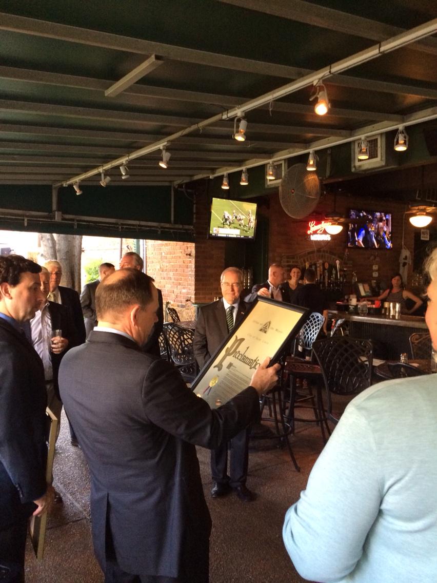 kmratcliffe's tweet photo. @MayorSlay and @Stev eStenger present proclamations to Ambassador O'Malley #stlouisirish http://t.co/BsOf977wZZ
