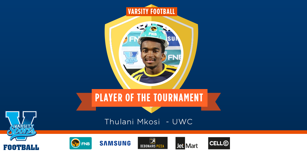 varsitysportsSA's tweet photo. #VSFootball 2015 Player of the Tournament winner, Thulani Mkosi from UWC! @UWConline @UWC_Footy @UWCSport http://t.co/1TSTgaQBCY