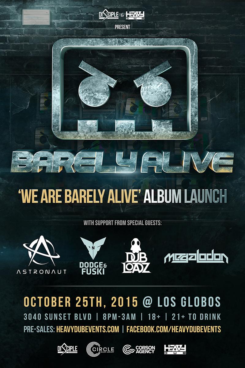 HeavyDubEvents's tweet photo. Disciple &amp; Heavy Dub present
Sunday October 25th, 2015 at Los Globos (18+)
'We Are Barely Alive' Album Launch Party http://t.co/DZaaVOdkN7