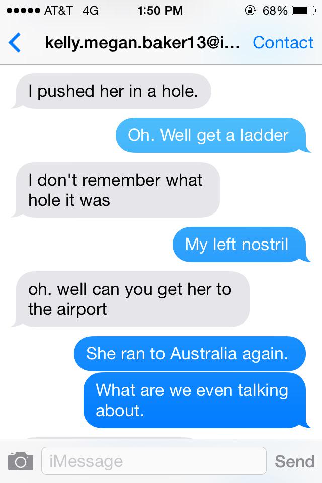 cyaltraligator's tweet photo. Most of our conversations. @kel_bel21 http://t.co/nHkzPmPtLl