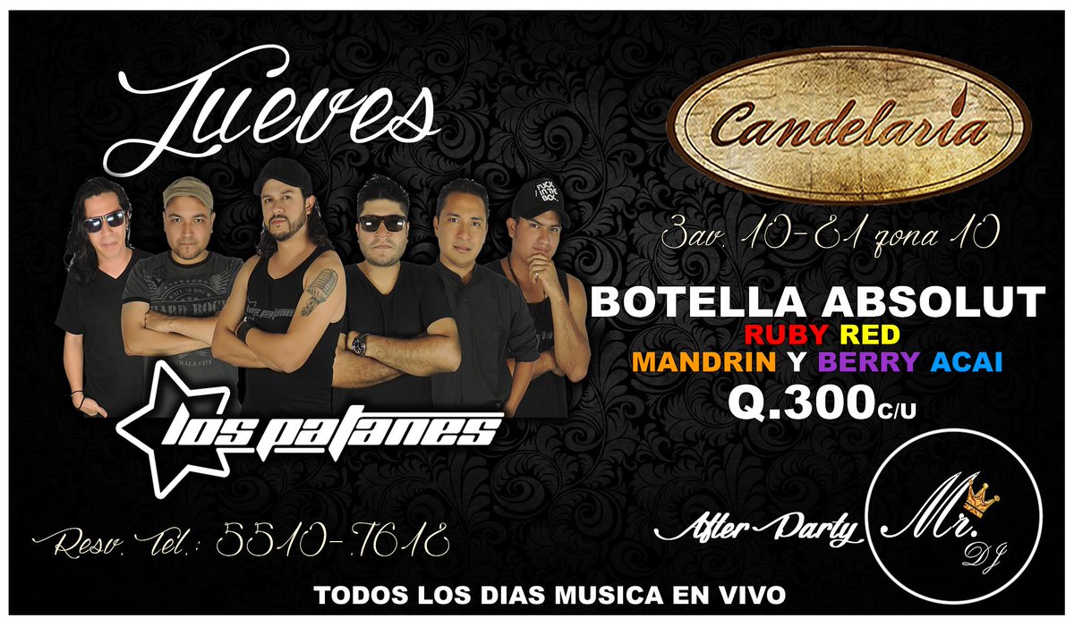 barcandelaria's tweet photo. HOY JUEVES DE CUMBIA A CARGO DE LOS PATANES EN CANDELARIA Y DE 7 A 10 2X1 EN ZACAPA, OLD PARR Y GREY GOOSE!!! (2XQ50) http://t.co/iWh76OWFjz