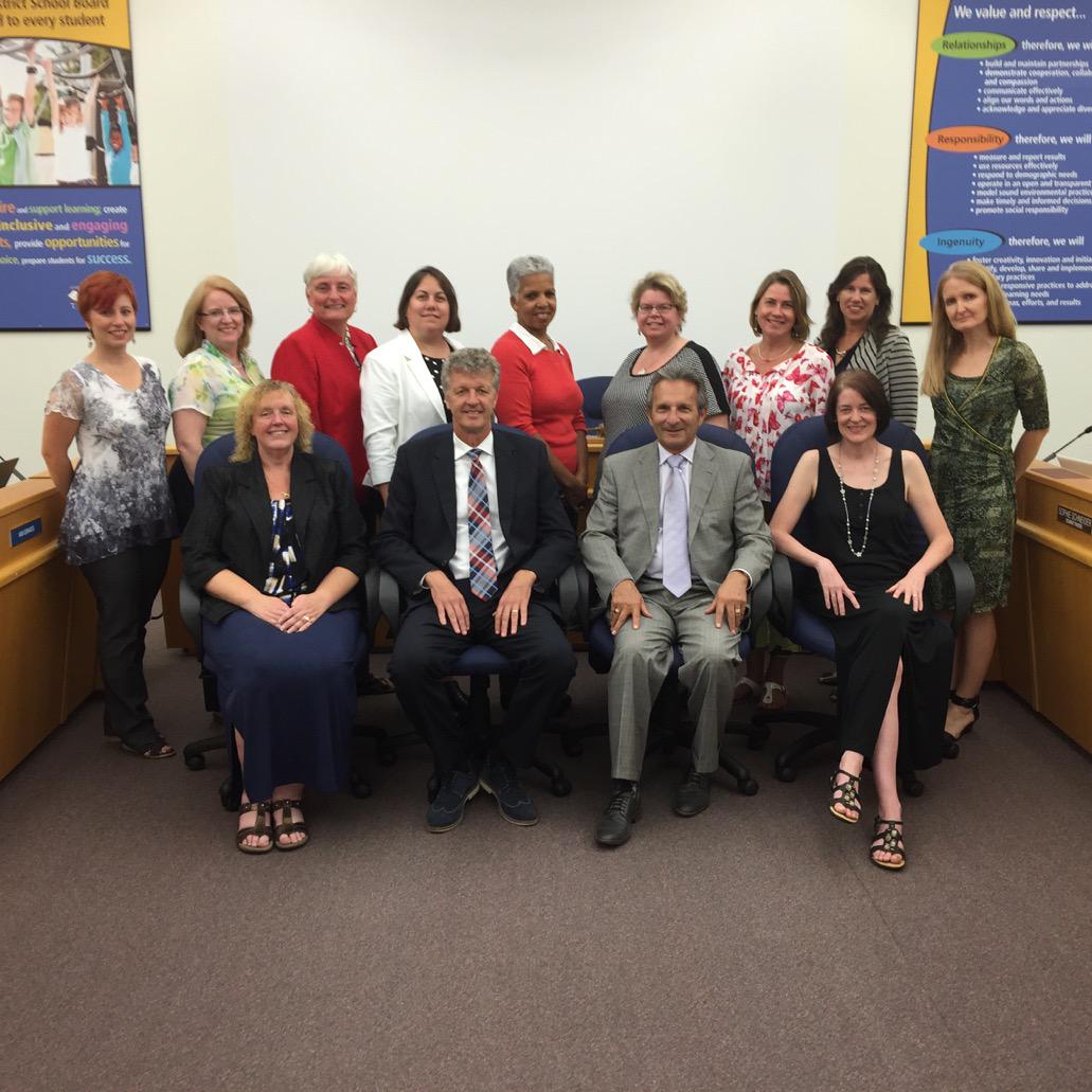 trusteegray's tweet image. Halton District School Board Trustees with new Director Miller and outgoing Director Euale.