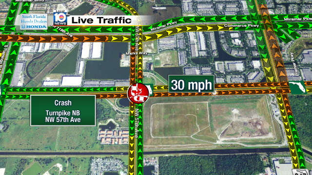 Crash on Turnpike NB at NW 57th Ave. Speeds at 30mph #traffic #broward @JeniseFernandez http://t.co/0ufzSquCaf