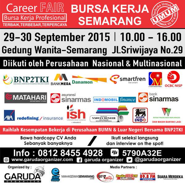 Rianda_007's tweet photo. Ayo cari #kerja di bursa kerja #semarang, 29-30 Sept 15 di Ged. Wanita. Info 5790A32E @garudaorganizer http://t.co/jGcKfxjmD3