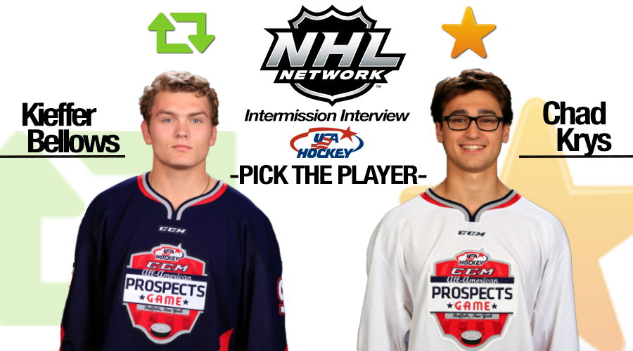 usahockey's tweet photo. Pick who @NHLNetwork interviews during #AAPG second intermission! RT for Kieffer Bellows, favorite for Chad Krys. http://t.co/60rKouFc6x