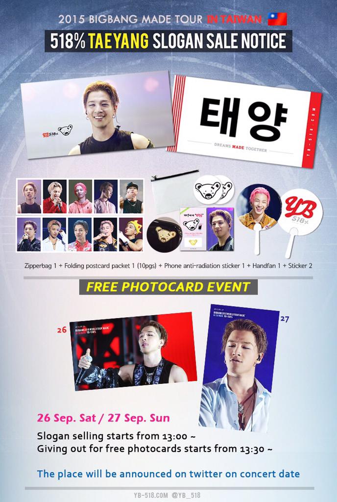 #YB518 Slogan Sale &amp; Giveaway

🔹Sat &amp; Sun Only!
🔹Sale 1:00~ / Giveaway 1:30~
🔹Place: TBA
☀️Let's show #TAEYANG love!
