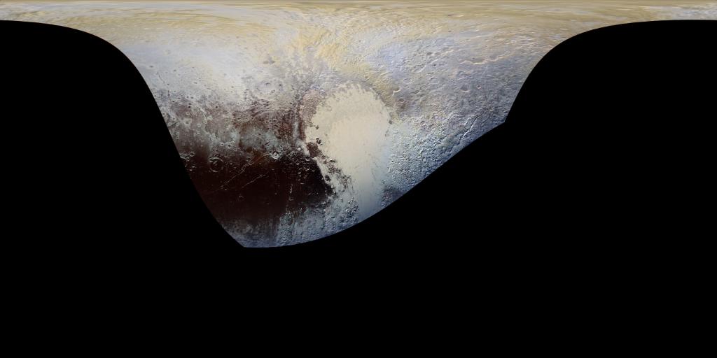 NASA's tweet image. Most detailed color map of Pluto ever made just released from @NASANewHorizons #PlutoFlyby: go.nasa.gov/1NXxQAt