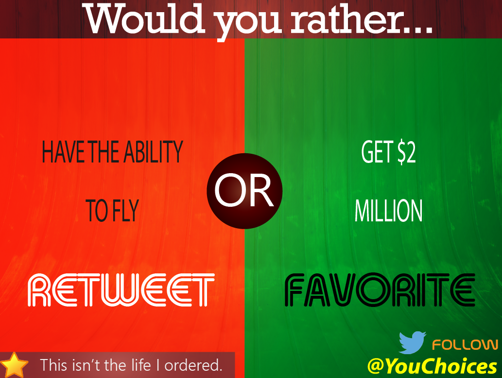YouChoices's tweet photo. Fly or 2 million? http://t.co/XFZ079wjZD
