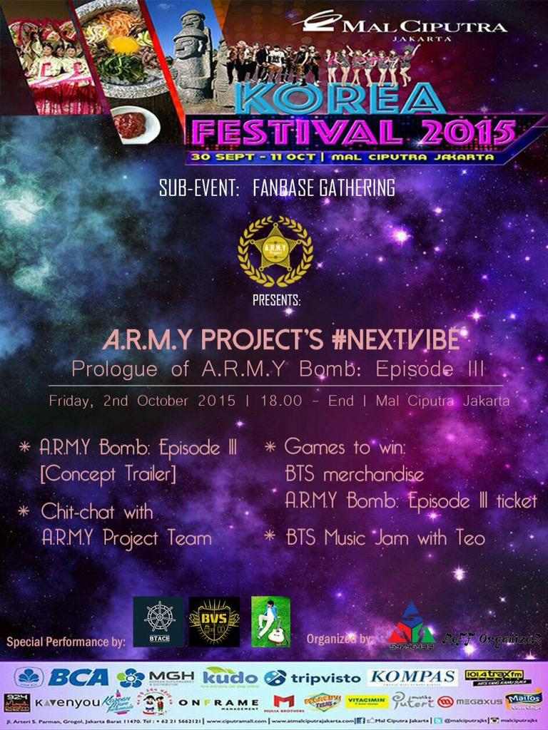 Prologue of A.R.M.Y Bomb: Episode III | 2 Okt 2015 | 17.00 - end | <a href="/malciputrajkt/">Mal Ciputra Jakarta</a> | <a href="/Reff_Organizer/">Reff (SYZYGY99)</a> &amp; SYZYGY99 ^^