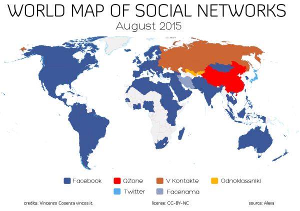 La carte des réseaux sociaux les plus populaires en Août 2015 #CM #RéseauxSociaux #SocialNetwork