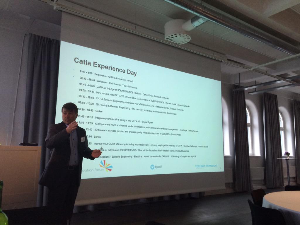 FredFqn's tweet photo. CATIA Experience day at Technia Transcat Innovation Forum in Stockholm has started #IPLM2015 http://t.co/kbZA0i6321