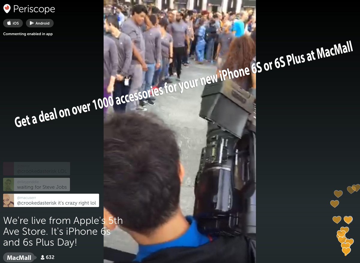 ChrisQuilisch's tweet image. Opening Day for the Apple #iphonelaunch #iPhone6s and #iphone6splus Plus. Via @periscopeco . @MacMall @MacMall_Deals