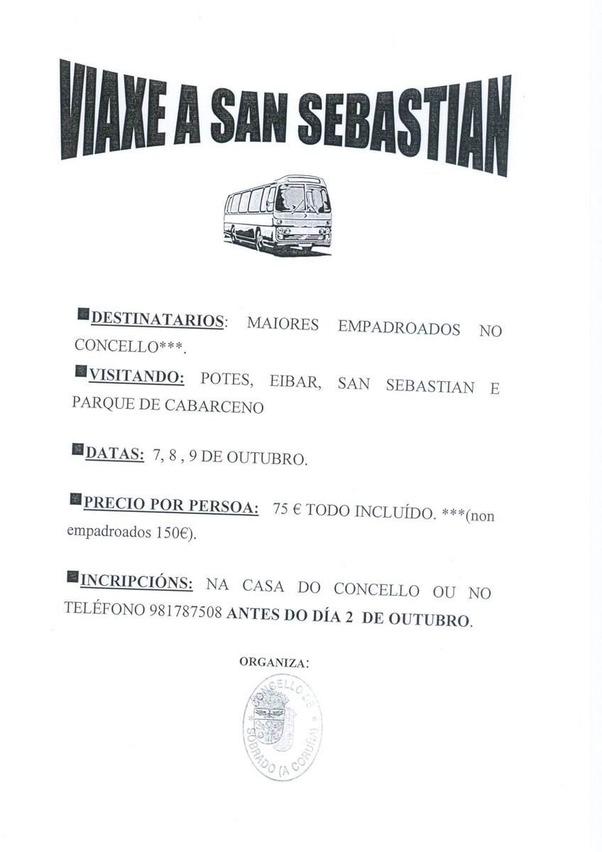 Viaxe a San Sebastian, Potes, Eibar e Parque de Cabarceno para maiores empadroados no Concello: 7,8 e 9 de outubro